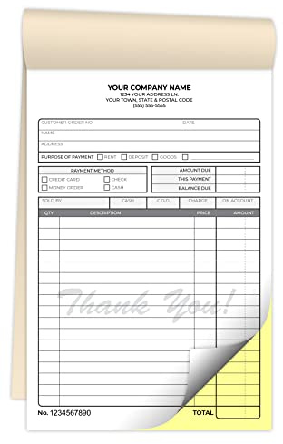 Custom 5.5 x 8.5 Carbonless NCR Books in 2-Part Duplicate Invoices, Receipts, Work Orders, Sales Orders, Purchase Orders, Estimates, Quote Forms with Your Company/Business Name (300 Sets)