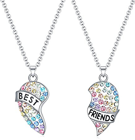 luomart Girls Best Friends Necklace for 2,BFF Friendship Gifts for 2,Rainbow Broken Heart Pendant Jewelry Set for Women Teens (BFF for 2)