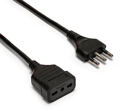 Velamp Prolunga elettrica da 10 metri – Spina grande (16A) e presa bipasso grande/piccola da (10A/16A) - Ideale per collegare gli apparati domestici – Colore nero