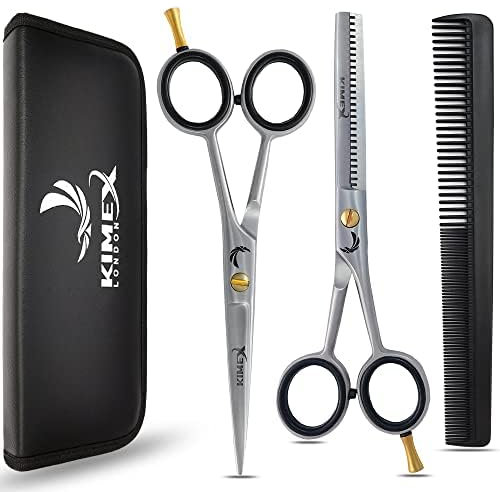 KIMEX LONDON Professional Hairdressing Scissors - Hair Thinning Scissors Set, 6.0 inch + Presentation Case/Box + Black Comb