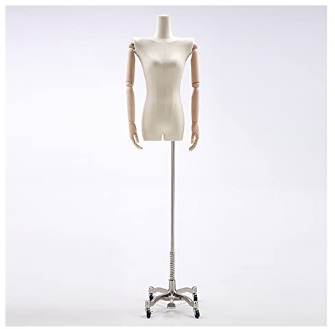 LXLIGHTS Schneiderpuppen Damen Torso, Büste Anzeigen Halbe Skala Schnuller Modell Kleiderordnung Mit Hölzern Arm für Schaufenster-Heimdekoration Schaufensterpuppe, 4 Stile (Color : Universal Wheel)