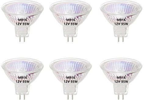 AHEVO MR16 Halogen Light Bulbs, 35W 12V, GU5.3 Bi-Pin Base MR16 Halogen Spotlight Bulbs, 2800K Warm White, ‎Dimmable, Pack of 6