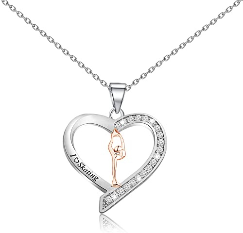 BNQL Collana per Pattinaggio Artistico Cuore Acciaio Inossidabile Regalo per Ragazze Donne Amanti del Pattinaggio su Ghiaccio
