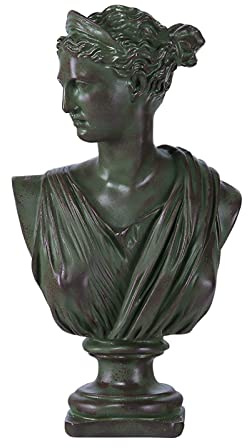 Midremer 12.5 Inch Greek Statue of Diana, Classic Roman Greek Mythology Head Bust Statue Resin Sculpture Figurines for Home Coffee Table Office Bookshelf Decor Sketch Practice (Vintage Green)
