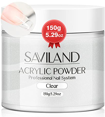 Saviland Clear Acrylic Powder: 5.29OZ Large Capacity Bubble-Free Acrylic Nail Powder Beginner Friendly Long Lasting Chip-Resistant Professional Nail Powder for French Manicure Nail Carving