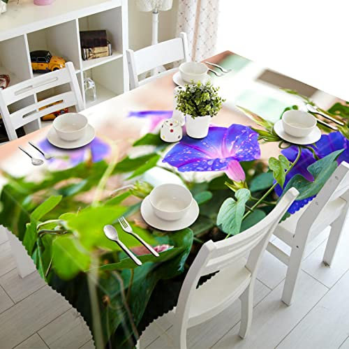 UKEUBAI Blaue Trompete Blume 3D rechteckige Tischdecke im Freien Picknickdecke Restaurant wasserdichte Tischdecke Heimdekoration