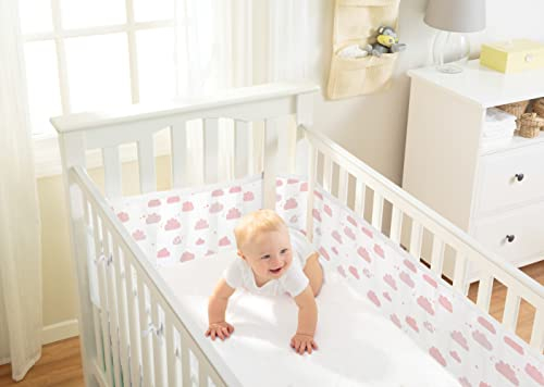 BreathableBaby Klassische atmungsaktive Netz-Einlage für Kinderbetten mit 4 offenen Seiten, deckt 4 Seiten ab, die sicherere Alternative zu traditionellen Nestchen, maschinenwaschbar, rosa Wolke,