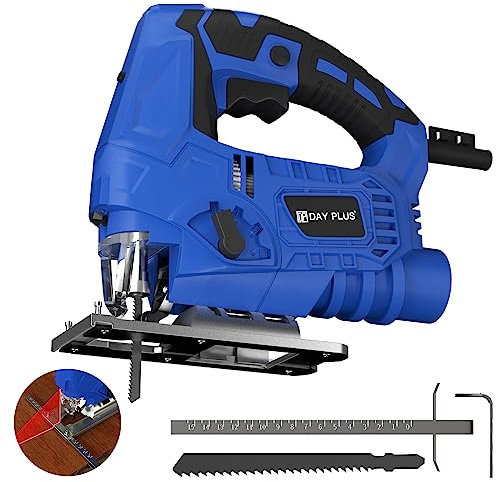 Corded Jig Saw, Electric Jigsaw 700W 2800SPM, 6 Speed Jigsaw Tool, Compact Electric Jig Saw with Laser Guide, LED Light, Saw Blade, Scale Ruler, ±45°Bevel Cutting Angle, Quick Tool Free Blade Change