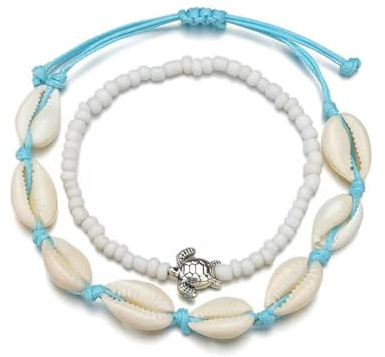 GAUEIOUR Bohemian Turtle Anklets and Shell Foot Chain Bracelet, Handwoven Beads for Summer Beach