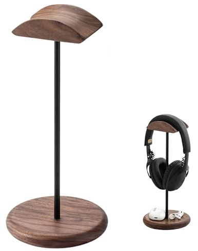 muso wood Support de casque en bois de noyer et aluminium, Range Casque de Bureau avec Coussinet Antidérapant, Support de Casque avec Base de Rangement pour la Plupart des Casques de Musique