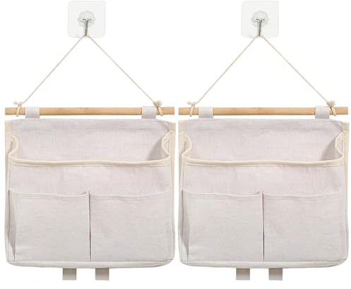 Baxcdyswe 2 Stück Hängeorganizer, High Capacity Faltbares Wandorganizer,Tasche mit Haken für Badezimmer, Aufbewahrung mit 3 Fächer, Hängeaufbewahrung für Zuhause, Büro, Geschäft, Wohnmobil (Beige)