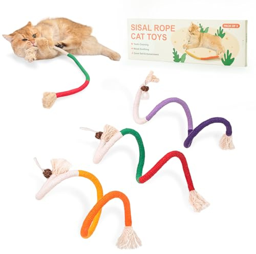 Gochanmon Cat Toys Chew Ropes,3Pcs Natural Catnip Chewing Rope,Safe Teeth Cleaning Toy for Indoor Kittens,Interactive Cat Nip Kitty Toys for 24 Inches All Breeds