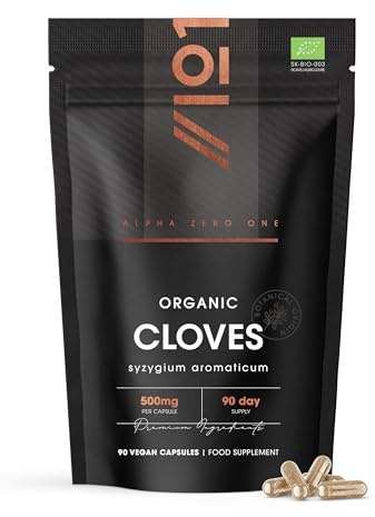 Gélules de Clou de Girofle Bio 500mg – Complément de Clou de Girofle Haute Concentration – 90 Gélules Véganes (Cure de 3 Mois) – Pochette Refermable et Recyclable – par Alpha01