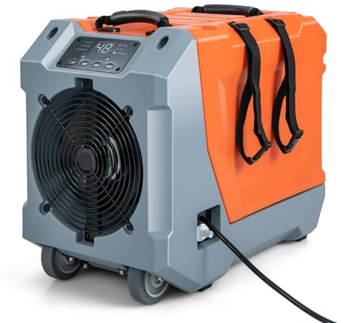 TANGZON 85L/Day Commercial Dehumidifier, Industrial Dehumidifiers with Pump, Drain Hose, 24H Timer, Digital Display, Auto Defrost, Memory Restart & Wheels, Basement Warehouse Air Dryer (Orange+Grey)