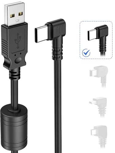 Gonofeto Dash Cam Power Cord,(15Ft USB Type-C)Thicker Shielded USB C Dashcam Charger Cable, Mirror Camera Charging Cable,90 Degree Dash Cam Replacement Power Cord,Car Dashcams Power Adapter Long Wire
