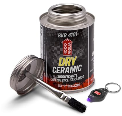 Errecom BKR 4101 DRY CERAMICO Lubrificante Catena Bici per Condizioni del tracciato Asciutte e Polverose - 240 ml, formula fluorescente e profumata, Barattolo All-In-One con Pennello incluso