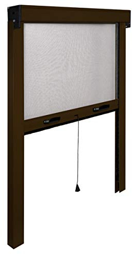 eacommerce - Zanzariera Verticale a Rullo in Fibra di Vetro e Telaio Alluminio | Avvolgimento Automatico con Rallentatore | Facile Installazione, Marrone RAL 8017, 120x170H cm