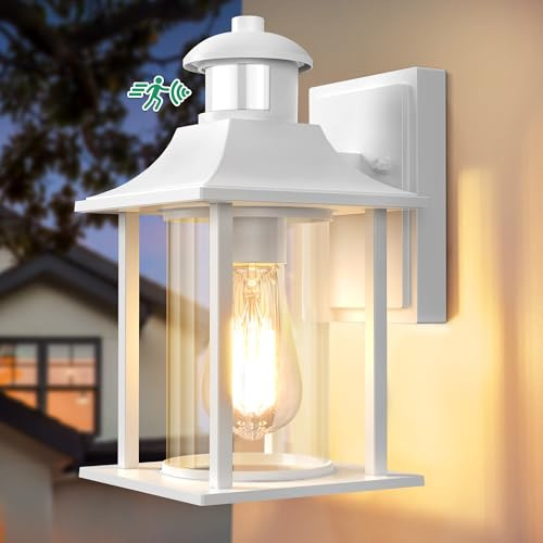 Lamomo Aussenlampe White,3 Beleuchtungsmodi Lampe mit Bewegungsmelder Aussen,IP23 Wasserdichtes Aluminium Außenwandleuchte Led für Haus