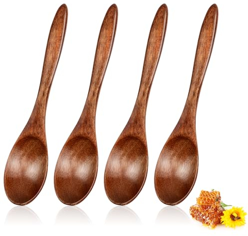 cobee 4PCS Kleine Holzlöffel, 14.5cm Honiglöffel für Tee Mini Holz Teelöffel für Kaffee Marmelade Salze Holzlöffel zum Essen Asanta Smooth Tiny Servierlöffel für Glas & Condiment