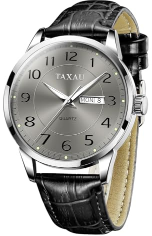 Taxau Herren Armbanduhr Leder Herrenuhr Lederarmband Uhren Herren Großes Zifferblatt Tag Datum Herrenarmbanduhr Wasserdicht Uhr Lässig Business Uhr für Herren