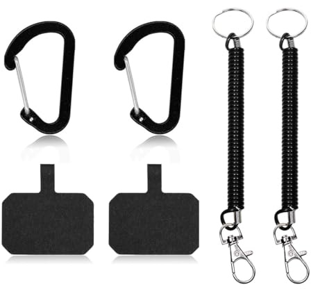 AFCJLTO Lot de 2 cordons à ressort noirs pour téléphone portable avec mousqueton,cordons téléphone portable spirale flexible avec porte-clés universel,pour iPhone/Samsung/Huawei