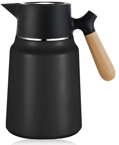 Bordeag Caraffa Termica 1.5L Caraffa Termica Per Il Caffè Caraffa Termica Per Caffè Thermos Per Caffè A Doppia Parete Brocca Isolante Thermos In Acciaio Inox Con Manico In Legno Per Caffè, Latte, Tè