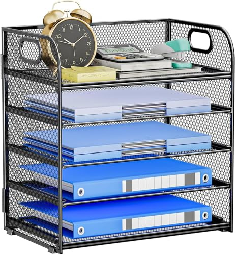 5 Ebenen Papier Organizer Briefablage, Mesh Metall Schreibtisch Akten Organizer mit Griff, Papiersortierer für Brief/A4 Office Aktenordnerhalter