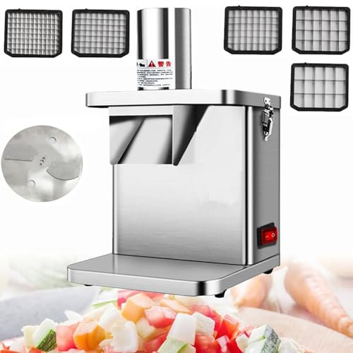 HKFGSHOP Picadora De Frutas, Cortadora Y Rebanadora Automática De 250 W con 5 Tipos De Redes para Cortar En Cubitos + Disco Cortador para Rebanar, Cortadora De Patatas Trituradora De Cebolla