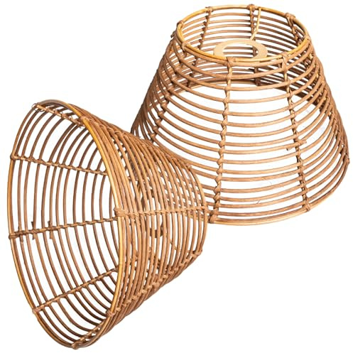 Osasy Rattan-Lampenschirm, Boho-Stil, 2er Set, Hängelampe Makramee Korb-Lampenschirme für Tischlampe, Pendelleuchte, Stehleuchte, Korbleuchte