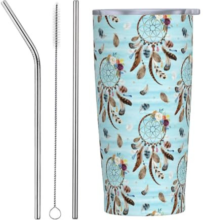 Taza Termica Acero Inoxidable 20Oz, Sueño De Plumas Taza De Automóvil Reutilizable Acero Inox Vaso Termico Personalizada Taza De Viaje, Para Agua Y Té, Bebidas Frías O Calientes