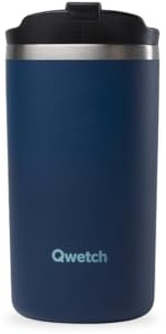 QWETCH - Travel Mug Isotherme - Bleu Marine 350ml - Thermo Café & Thé en Inox - 6h Chaud et 12h Froid - Étanche, Mug de voyage