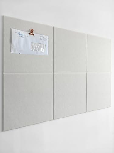 DECORETTA Lot de 6 panneaux muraux en feutre avec languettes adhésives amovibles sûres, tableau d'affichage pour la maison, le bureau et la salle de classe, blanc chaud