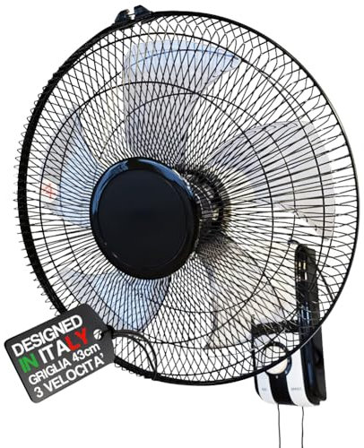 BAKAJI Ventilatore da Parete con Griglia da 43 cm e 3 Livelli di Velocità Selezionabili, Raffrescatore a Muro con 5 Pale in Polipropilene, 65 Watt di Potenza con Oscillazione Laterale Automatica