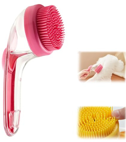 Waschzauber, Haustier Badebürste, Hunde Waschbürste Mit Seifenspender, Badehund Schönheit Massagebürste, Hundekatze Dusche für Reinigung, Haarentfernung Und Grooming (Rot)