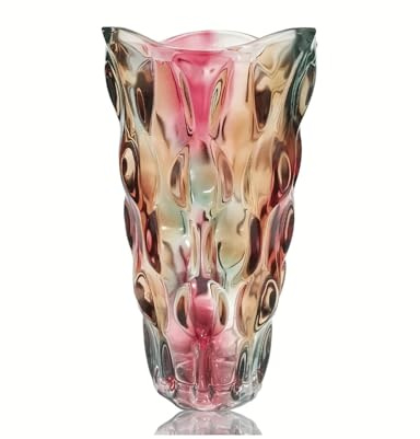 Glass Vase for Flowers, 24cm Tall Vintage Coloured Glass Vase, Honeycomb Crystal Floral Vases, Modern Personalised Ornaments for Living Room Dining Bedroom Home Home Decor, Wedding Decor