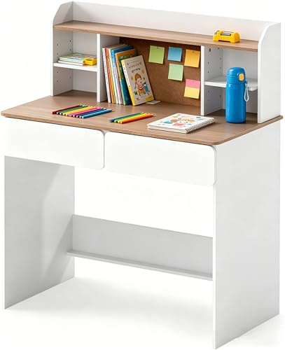 LIFEZEAL Escritorio Infantil 90 x 48 cm con 2 Cajones y Estantería