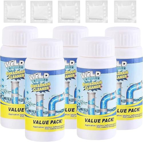 Powerful Sink & Drain Cleaner, Pipe Dredge Deodorant, Sink and drain cleaner Powder, Powerful drain cleaner, Wild sink and DrainCleaner,Wild Pipe Cleaner,For Toilet Kitchen Bathroom Shower (5 Packs)