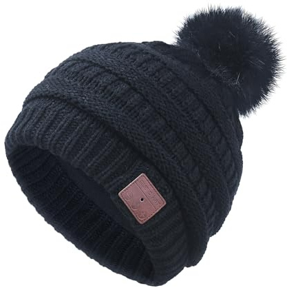 Bonnet musical sans fil avec casque Bluetooth - Bonnet d'hiver chaud en tricot avec tête de mort - Microphone intégré - Pour femmes, adolescentes, filles - Sports de plein air - Course à pied, ski