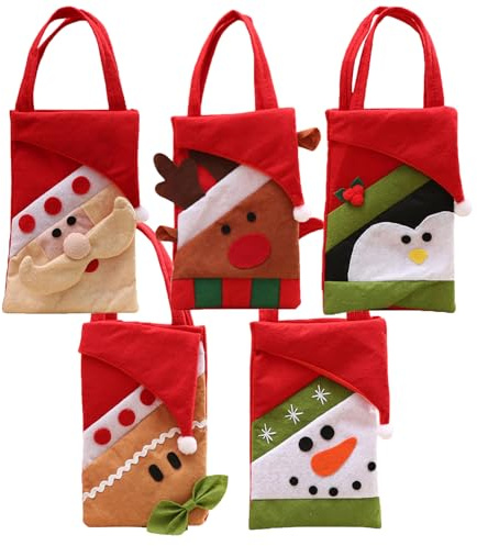 Weihnachtstaschen aus Filz, Filztaschen für kleine Präsente, Weihnachten Geschenkbeutel, Süßigkeiten Beutel für Geschenke, Geschenktasche für Weihnachten und Nikolaus (5 Stück)