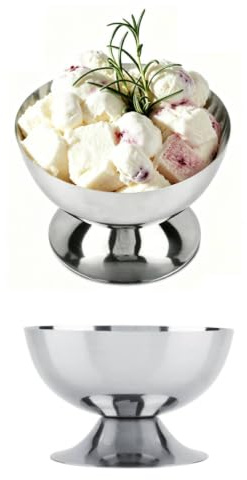 Tissting Glasskoppar i rostfritt stål, dessertskålar klara glassskålar trippelskål serveringsfat för desserter, Sundae, sallad, cocktail, smaktillsats (korta fötter x 2)