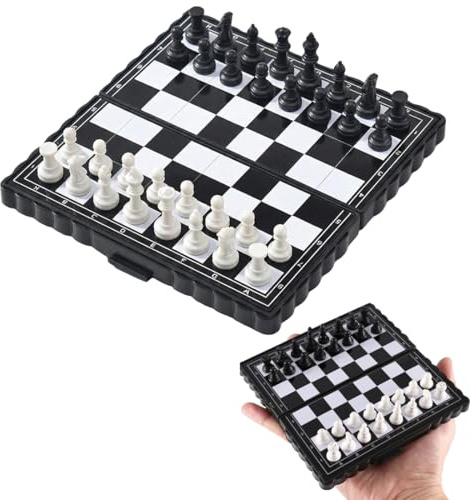 YAZWUR Reiseschach Mini Schach Magnetisch Hochwertig Klappbare Schachbrett - Reise Schachspiel für Erwachsene Kinder - Chess Set (13 Zentimeter)