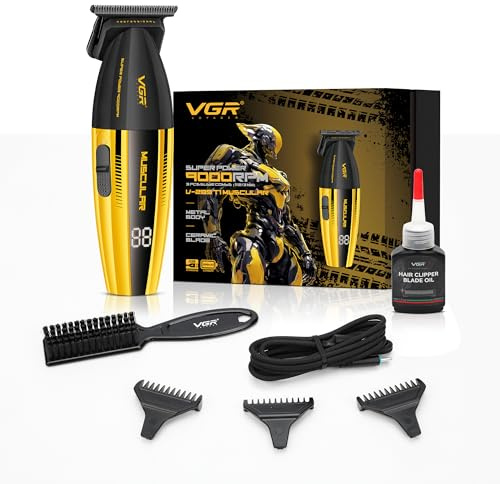 VGR Tagliacapelli professionale da uomo, motore elettrico ad alta velocità da 9000 giri/min, lama DLC di precisione a taglio ravvicinato, batteria ricaricabile USB-C senza fili, per barbiere e barba