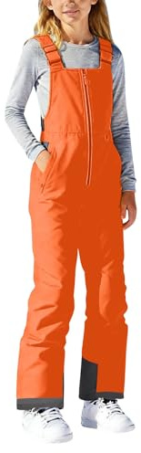 YCBMINGCAN Pantalones de esquí para niños y niñas - Pantalones de peto acolchados cálidos impermeables - Pantalones de nieve para exteriores con cremallera y tirantes ajustables para esquís, naranja