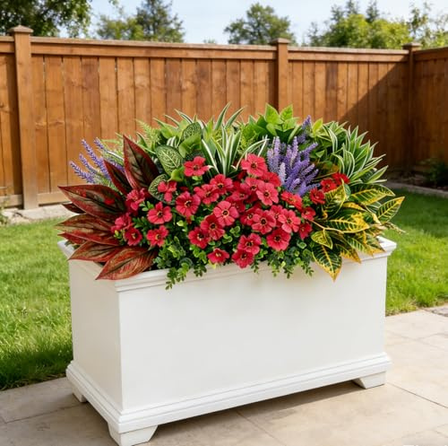 18 Pcs Artificial Plants Fake Flowers for Garden Porch Window Home Decor | Outdoor UV Resistant,Faux Greenery Stems Grass,Large Plastic Boston Fern Shrubs,for Hanging Baskets Box Planter Yard Front