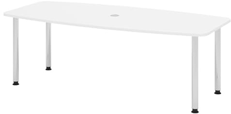 Bümö Konferenztisch oval 220x103 cm großer Besprechungstisch in Weiss, Besprechungstisch mit Chromfüßen, Meetingtisch für 8 Personen, XXL-Tisch für Besprechungsraum & Meeting