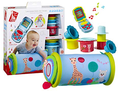 Sophie la Girafe - Les Essentiels de L'Eveil - Jouet Educatif - Kit Complet - Développe les sens de Bébé - L'Ouïe, le toucher, l'Odorat, la Vue et le Gout, Multicolore