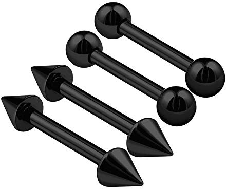KJM FASHION 4 Stk Eloxiert Schwarz Hantel Ohrstecker 1,2mm 16 Gauge 8 mm 5/16 3mm Kugel Und Kegel Helix Tragus Cartilage Ohrringe Eyebrow Piercing Schmuck 0774