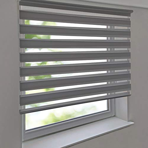 Doppelrollo Premium 130 x 180 cm grau - Duorollo Vario Seitenzug zum Anschrauben freihängend für Wandmontage und Deckenmontage - inkl. Metallträger