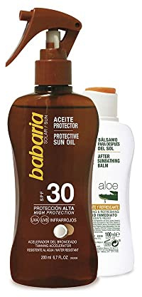 Babaria - Crema Solar Spray Aceite Bronceador con Protección SPF 20 + After Sun Aloe Vera | Acelerador Bronceado con Protector Solar | Babaria Bronceador Cuerpo | Aceite Sola