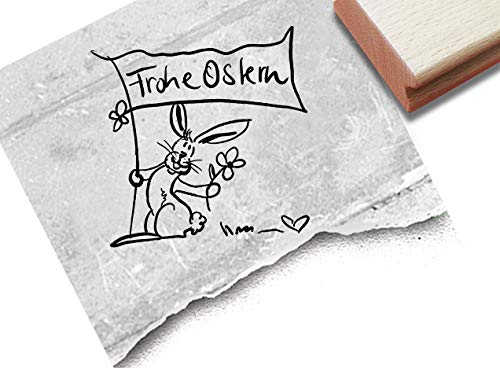 Stempel Osterstempel FROHE OSTERN Handschrift Osterhase & Fahne - Textstempel Osterfest, Karten Geschenkanhänger Osterdeko Scrapbook - zAcheR-fineT